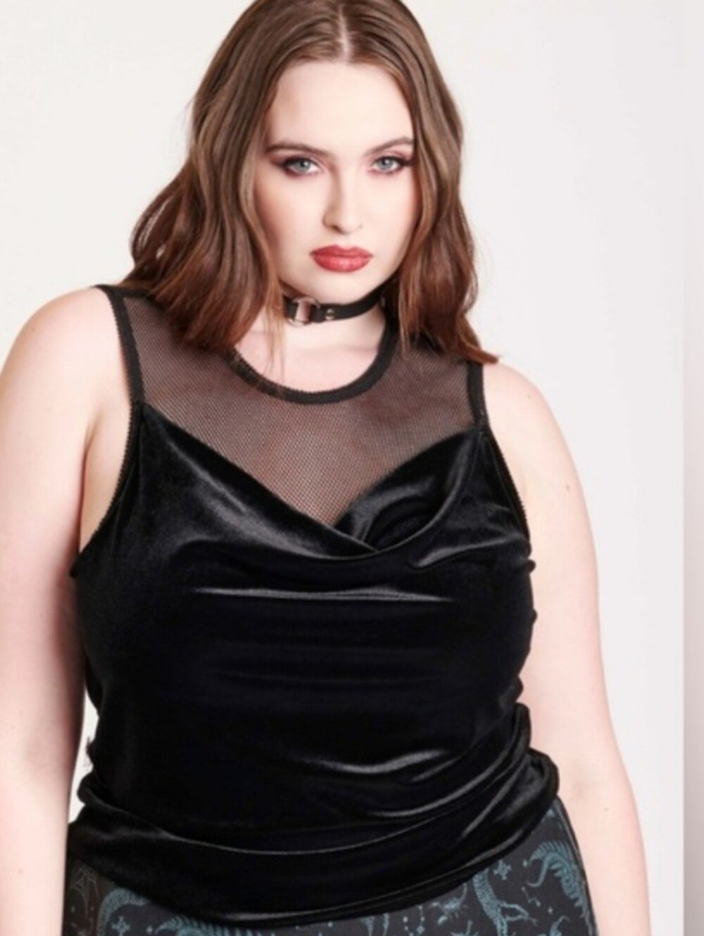 MIDNIGHT HOUR 2XL BLACK VELVET & MESH TANK TOP New with Tags GOTH